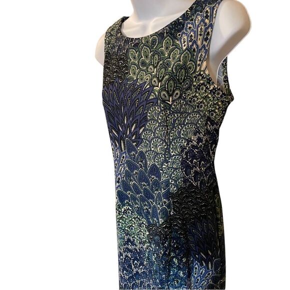 Pretty Peacock Print Sheath Dress, Size 4 - Picture 3 of 11